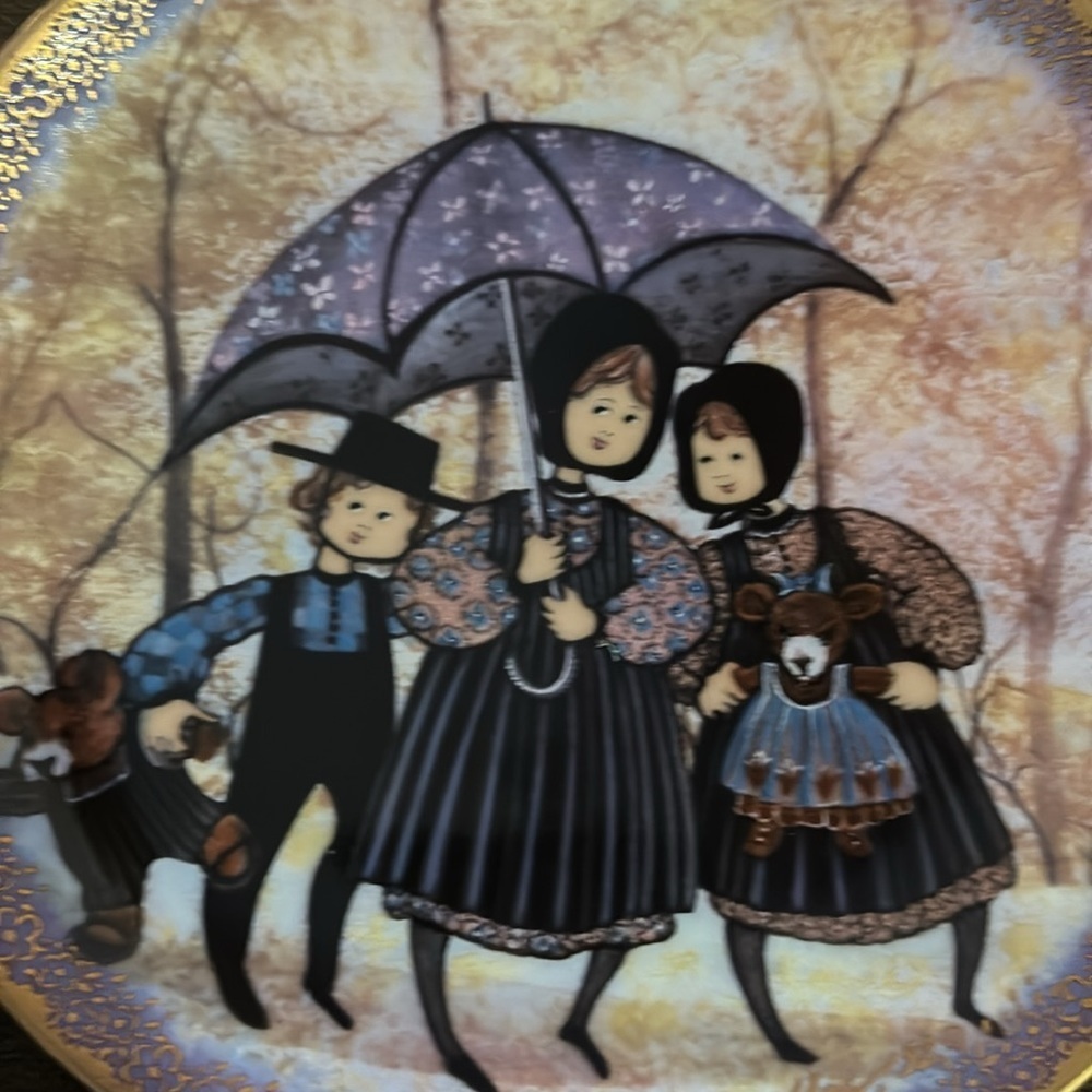Anna Perenna Purple Umbrella Joyful Children Collection By P. Buckley Moss - Picture 3 of 5